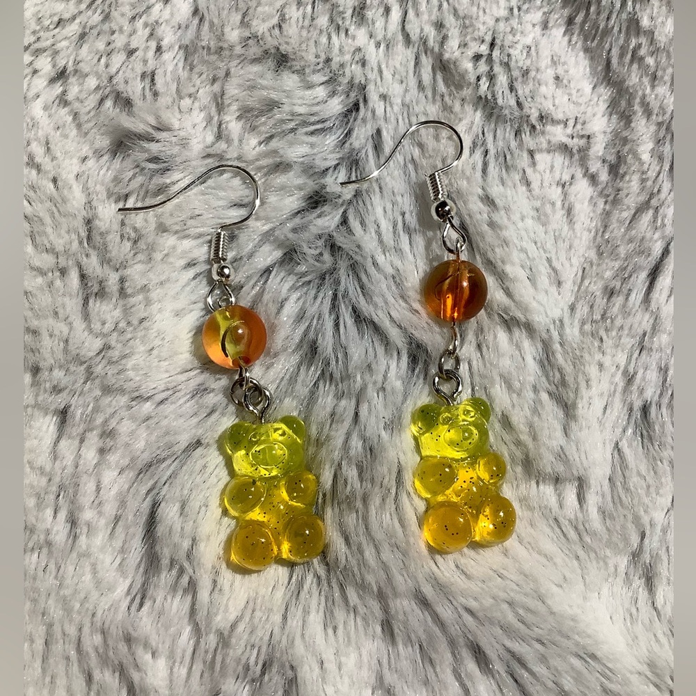 Handmade yellow and orange gummy bear earrings